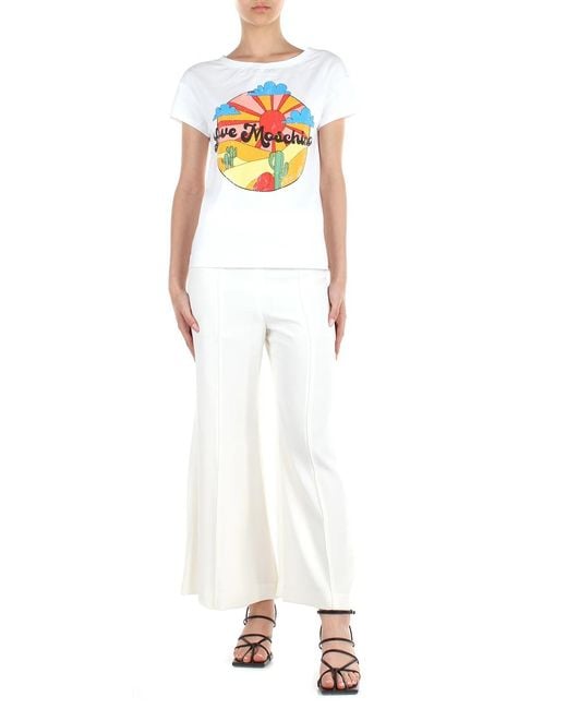 Moschino White Pattern Printed Short-Sleeved T-Shirt