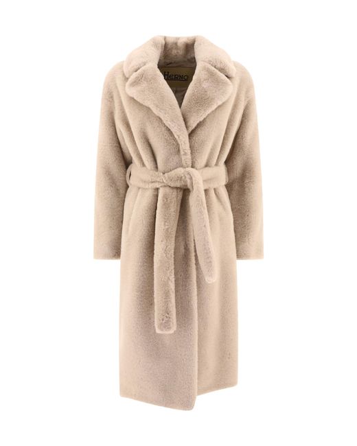Herno Natural Long-Sleeved Belted Coat
