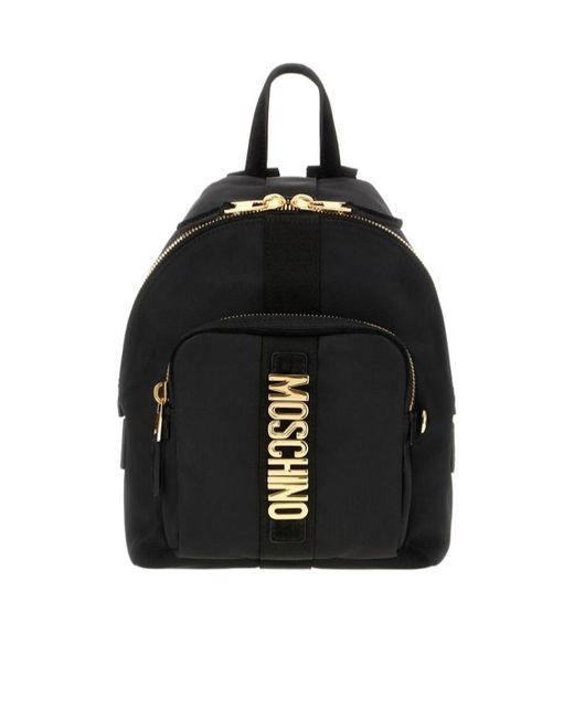 Moschino Black Small Logo-Plaque Backpack