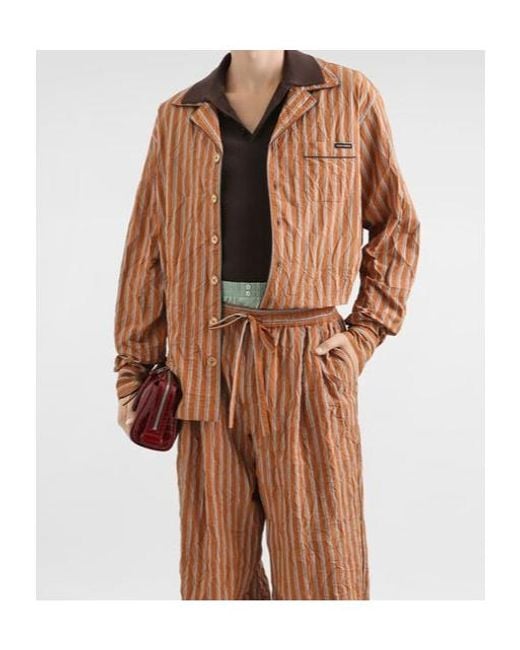 Dolce & Gabbana Brown Crinkled Striped Vanity Shirt for men