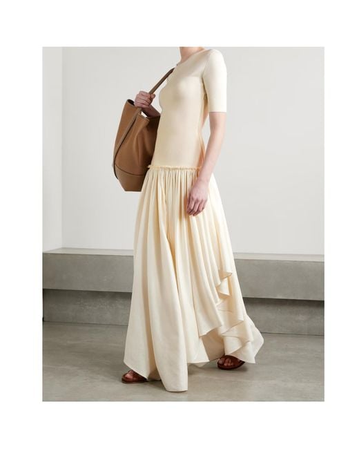 Gabriela Hearst White Sirona Paneled Gathered Wool, Silk And Linen-Blend Twill And Silk-Jersey Maxi Dress