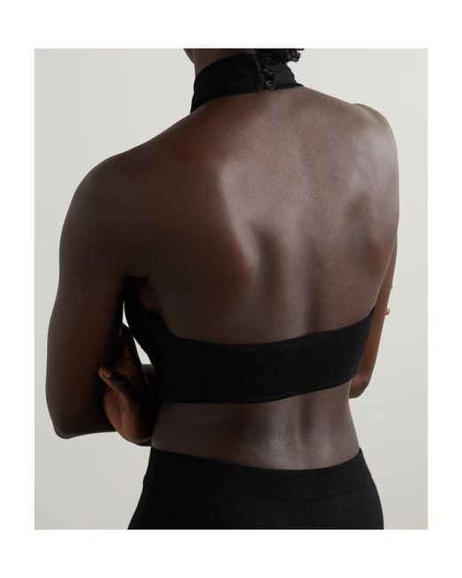 Gabriela Hearst Black Eris Cropped Ribbed Merino Wool Halterneck Top