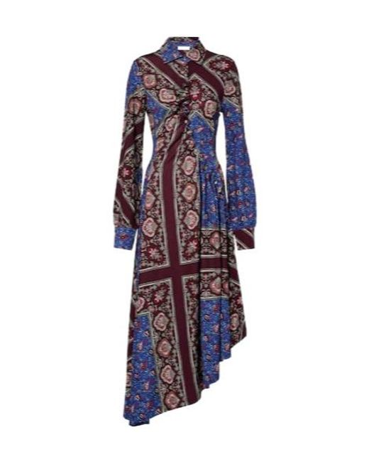 Rabanne Blue Asymmetric Paisley Printed Midi Dress