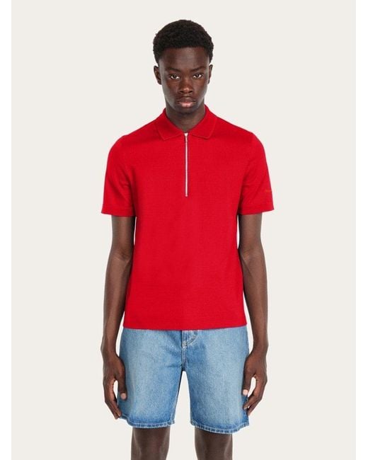 Ferragamo Red Zip Collar Polo Shirt for men