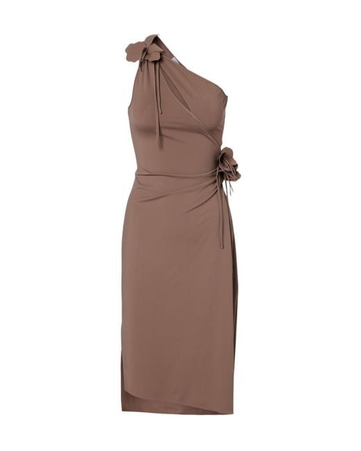 Coperni Brown Floral-Applique One-Shoulder Jersey Cocktail Dress
