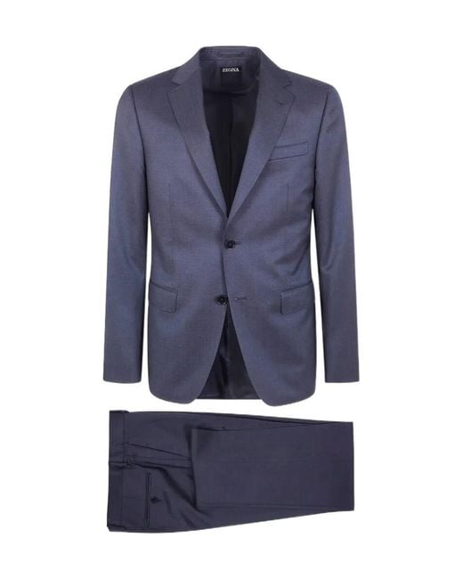 Zegna Blue Single-Breasted Suit Set for men
