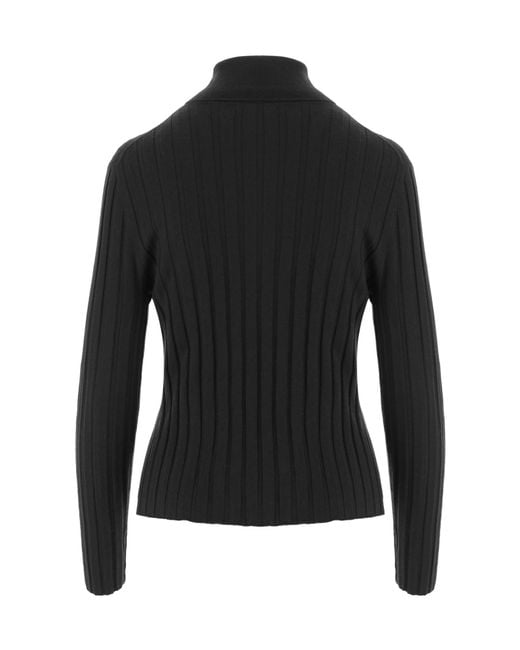 Allude Black Ribbed Turtleneck Knitted Sweater