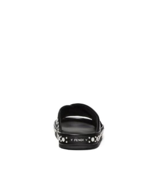 Fendi Black Leather Slides for men