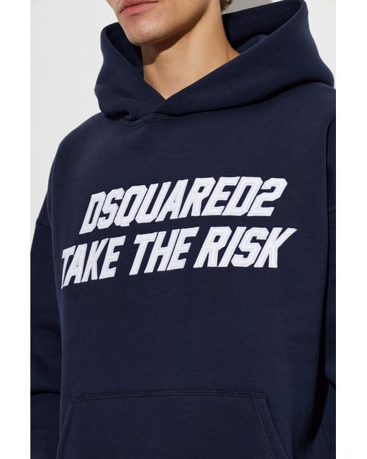 DSquared² Blue Slogan-Print Relaxed-Fit Hoodie for men
