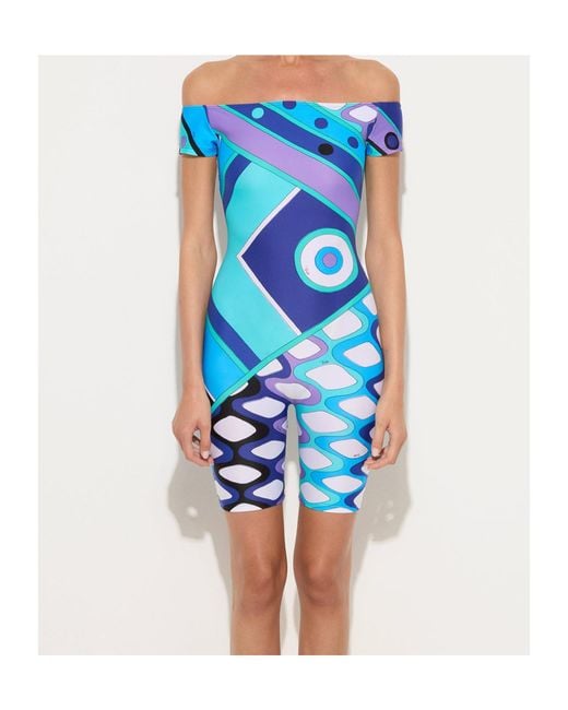Emilio Pucci Blue Vivara Iride-Print Off-Shoulder Playsuit