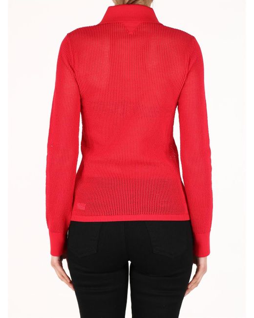Bottega Veneta Red Mesh Buttoned Cardigan