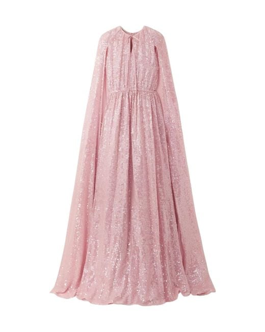 Erdem Pink Kenley Cape-Effect Gathered Sequined Chiffon Gown