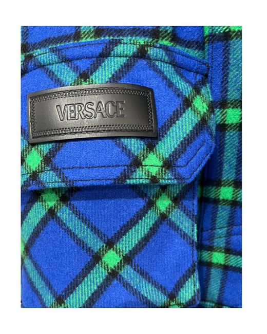 Versace Blue Checkered Lapel Casual Jacket for men