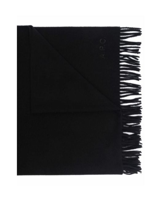 A.P.C. Black Logo Embroidered Fringed Scarf for men