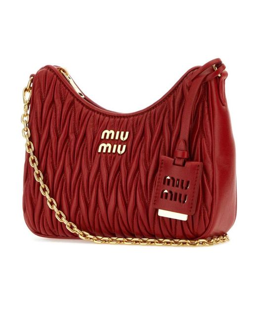Miu Miu Red Matelassé Chain Shoulder Bag