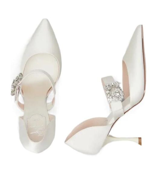 Roger Vivier White Embellished Pointed Toe Pumps