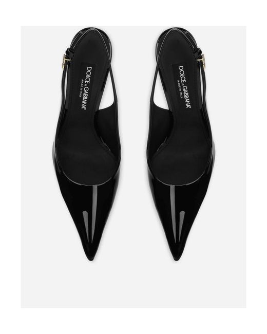 Dolce & Gabbana Black Dg Logo Plaque Pointed Toe Slingbacks