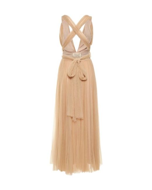 Maria Lucia Hohan Natural Pleated Tulle Midi Dress W/ Low Back