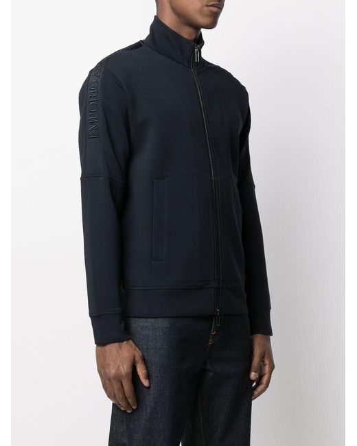 Emporio Armani Blue High Neck Zip-Up Sweatshirt for men