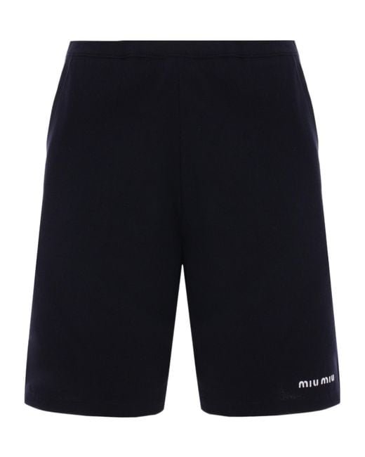 Miu Miu Blue Logo-Embroidered Shorts
