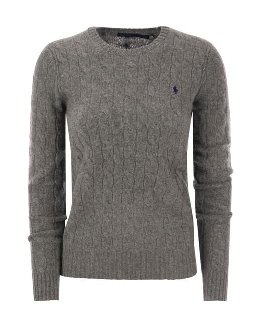 Polo Ralph Lauren Gray Pony Embroidered Cable-Knit Jumper