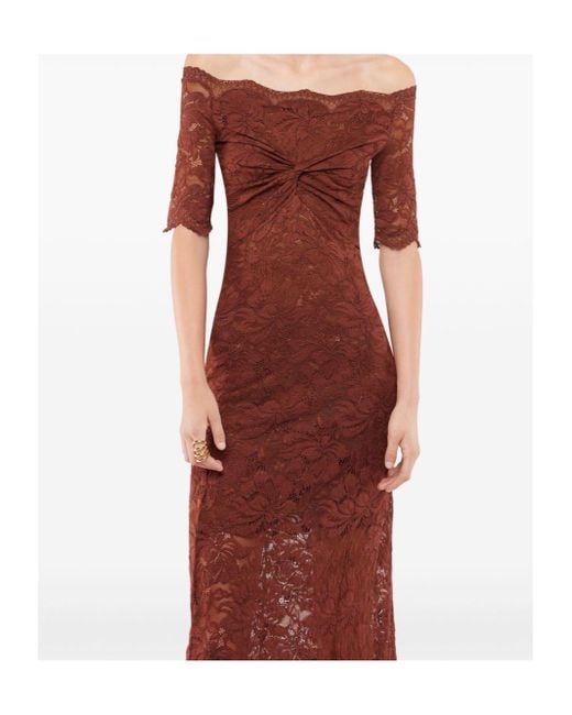 Rabanne Brown Rabanne Lace Off-Shoulder Dress