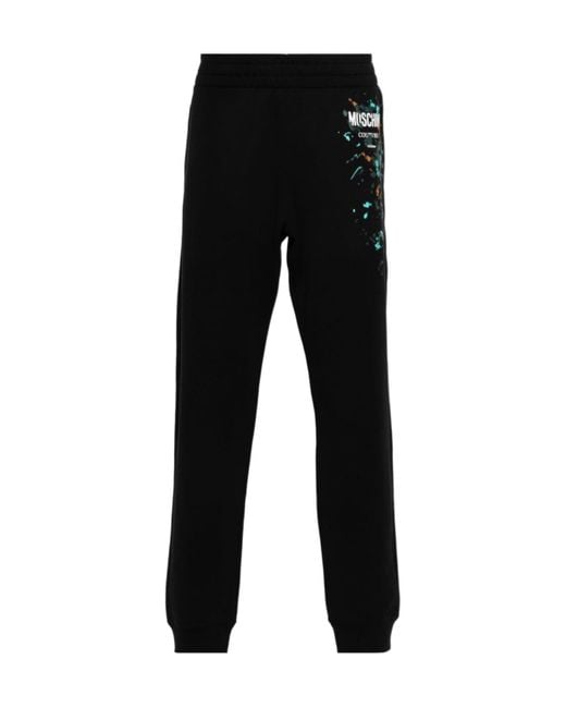 Moschino Black Logo-Printed Trousers for men