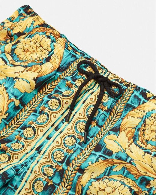 Versace Green Pattern-Printed Drawstring Swim Shorts for men