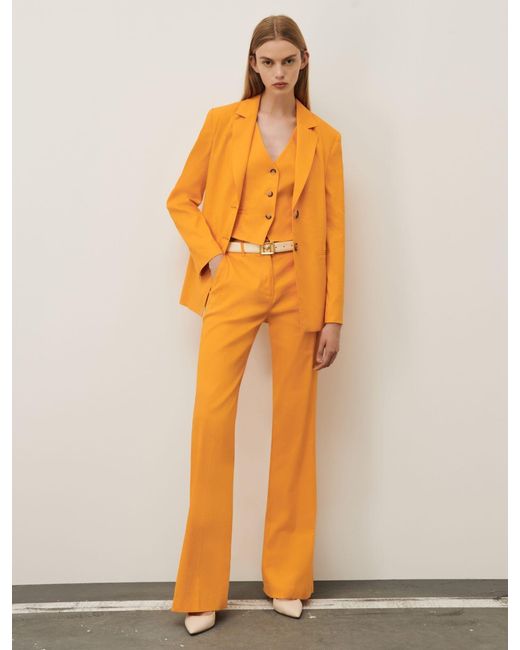 Marella Yellow High-Waisted Micro-Hair Casual Pants