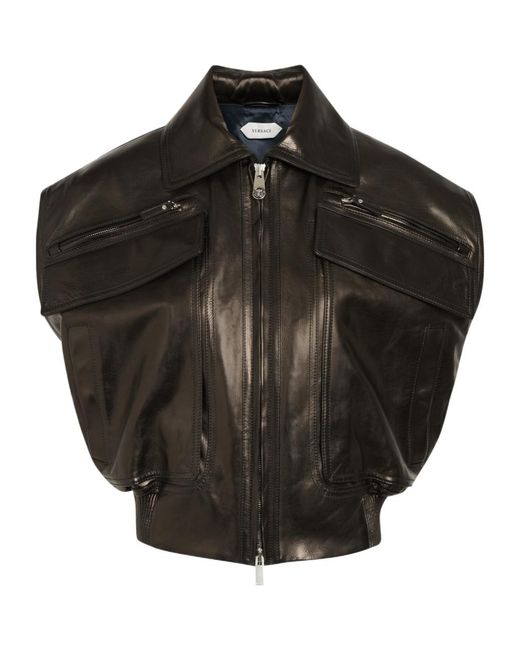 Versace Black Stretch Leather Vest