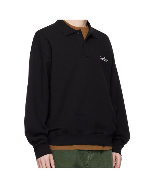 Carhartt Black Wip Label Logo-Embroidered Long-Sleeve Polo Shirt