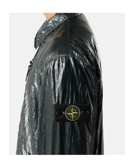 Stone Island Black Logo Patch Zipped Overshirt for men