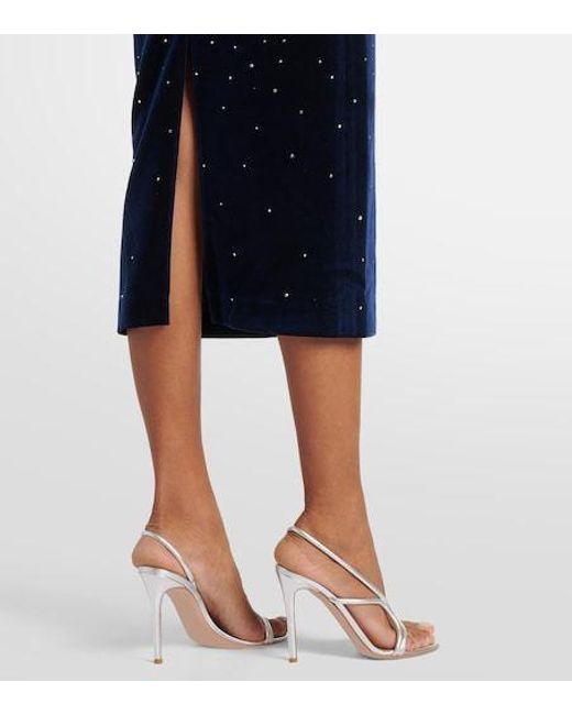 Alex Perry Blue Embellished Velvet Midi Dress