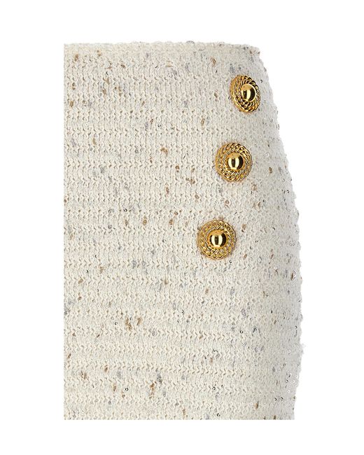 Balmain White Tweed Fringed Mini Skirt