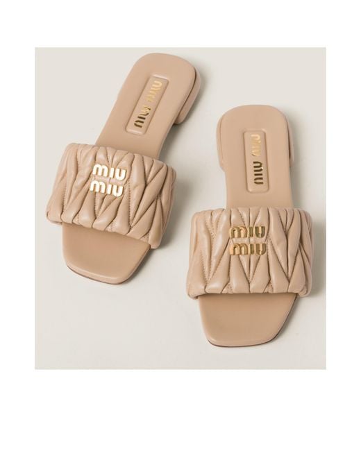 Miu Miu Natural Logo Lettering Square Toe Sandals