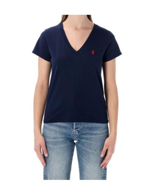 Polo Ralph Lauren Blue Logo Embroidered V-Neck T-Shirt