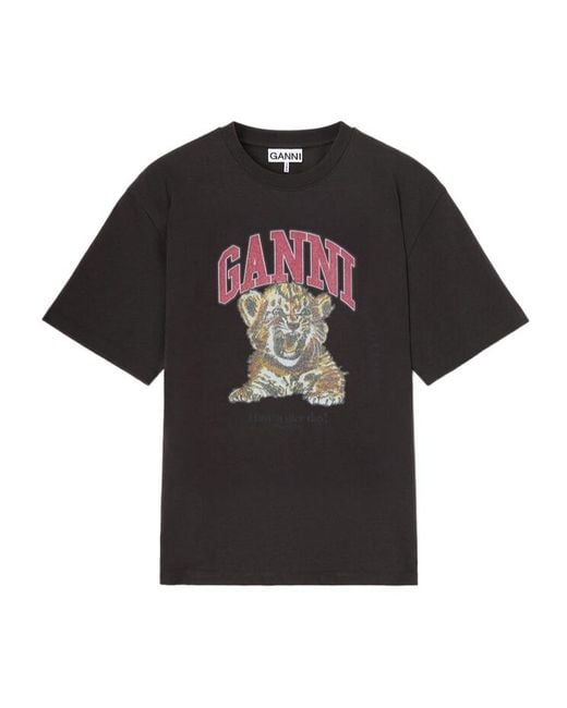 Ganni Black Tiger Caviar Graphic T-Shirt