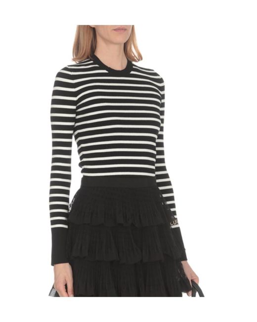 RED Valentino Black Round-Neck Long-Sleeved Striped Sweater