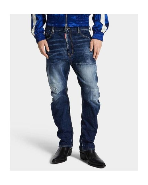 DSquared² Blue Distressed Stretch-Cotton Jeans for men