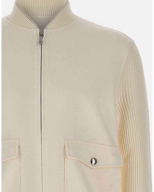 Eleventy Natural Knitted Panel Zipped Jacket for men