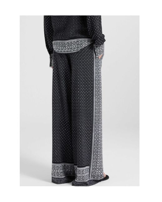 Ermanno Scervino Black Bandana Print Silk Palazzo Trousers With Hand-Applied Crystals