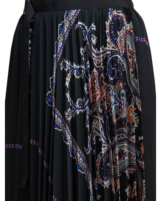 Sacai Black Paisley Printed Pleated Midi Skirt