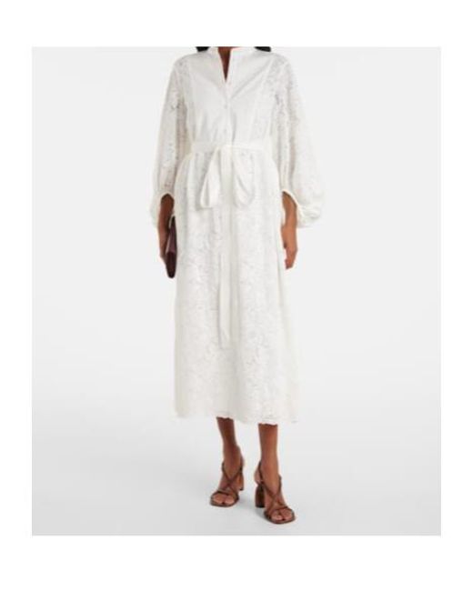 Erdem White Embroidered Cotton Lace Midi Dress