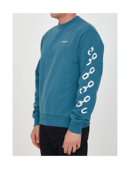 Off-White c/o Virgil Abloh Blue Chain Arrows Print Crew Neck Sweatshirt for men