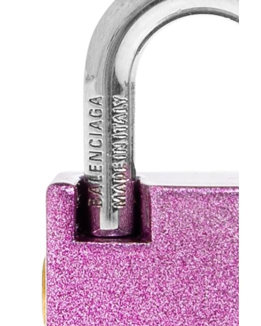 Balenciaga Pink Logo Detailed Padlock Keychain