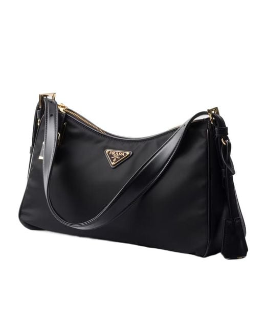 Prada Black Logo Plaque Padlock-Detailed Shoulder Bag