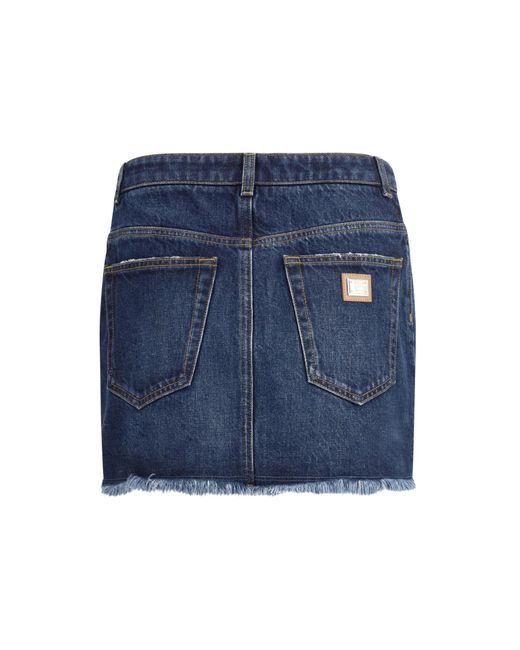Dolce & Gabbana Blue Frayed Hem Mini Denim Skirt
