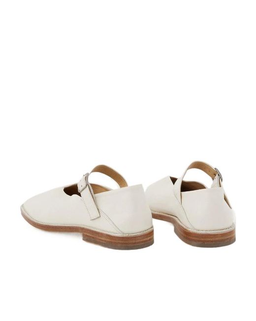 Lemaire White Square-Toe Buckle Fastened Ballet Flats