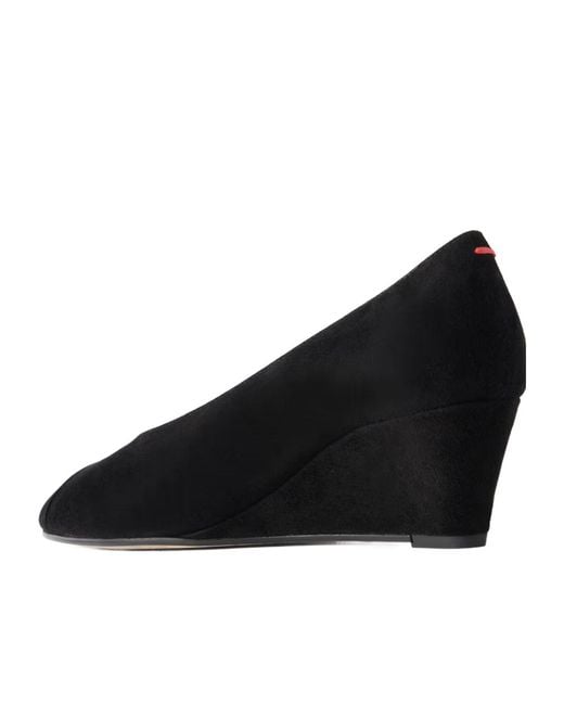 Aeyde Black Solid Wedge Suede Pumps