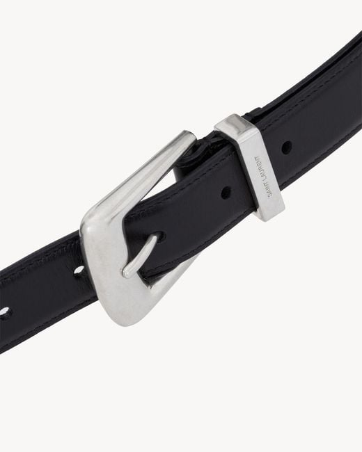Saint Laurent White Folk Logo Engraved Belt for men